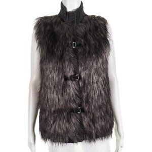 Calvin Klein Vest Faux Fur Size XS Womens Sweater Metal Closures Gray Mock Tunic
